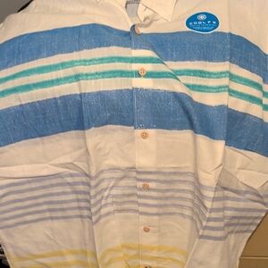 Izod Men's Striped Button-Down Shirt in White, Blue, Teal, Yellow